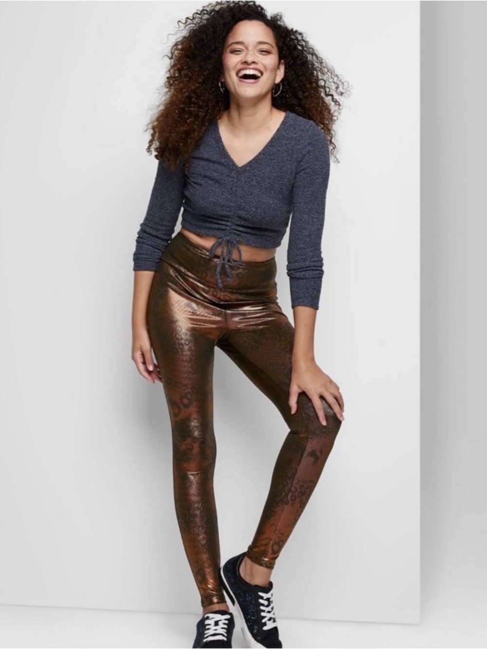 wild fable Metallic Bronze High-Waist Printed Leggings